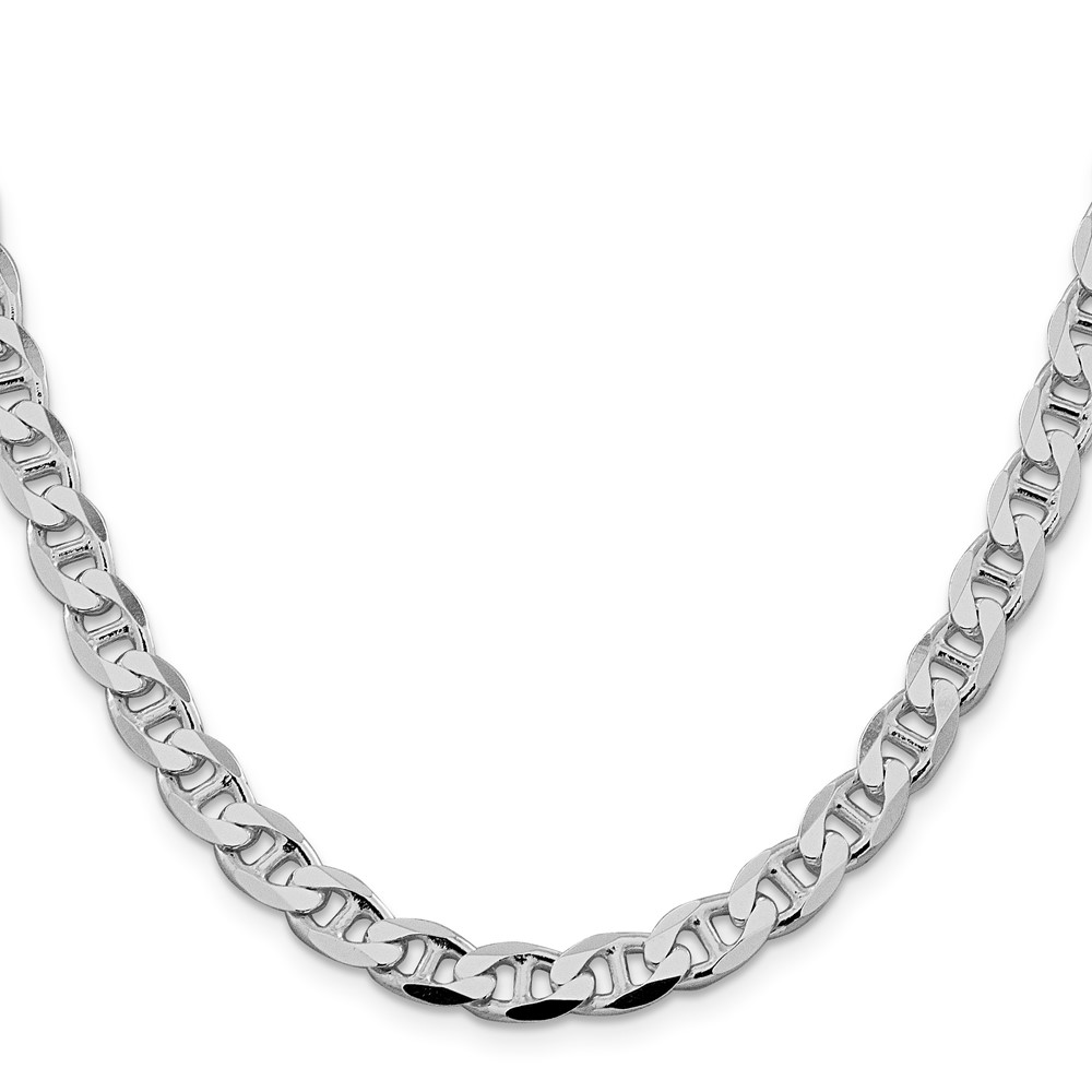 Sterling Silver Rhodium-plated 7.4mm D/C Flat Anchor Curb Chain (QFAN200R-22)