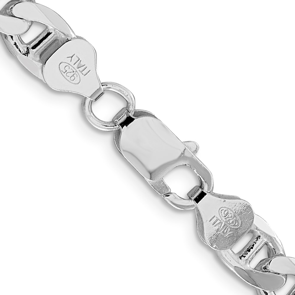 Sterling Silver Rhodium-plated 7.4mm D/C Flat Anchor Curb Chain (QFAN200R-22)