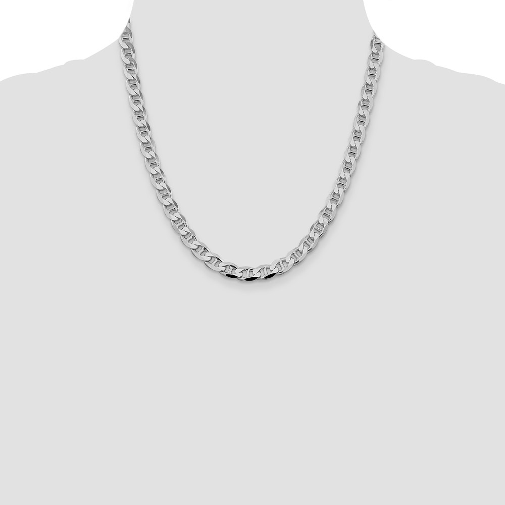 Sterling Silver Rhodium-plated 7.4mm D/C Flat Anchor Curb Chain (QFAN200R-20)