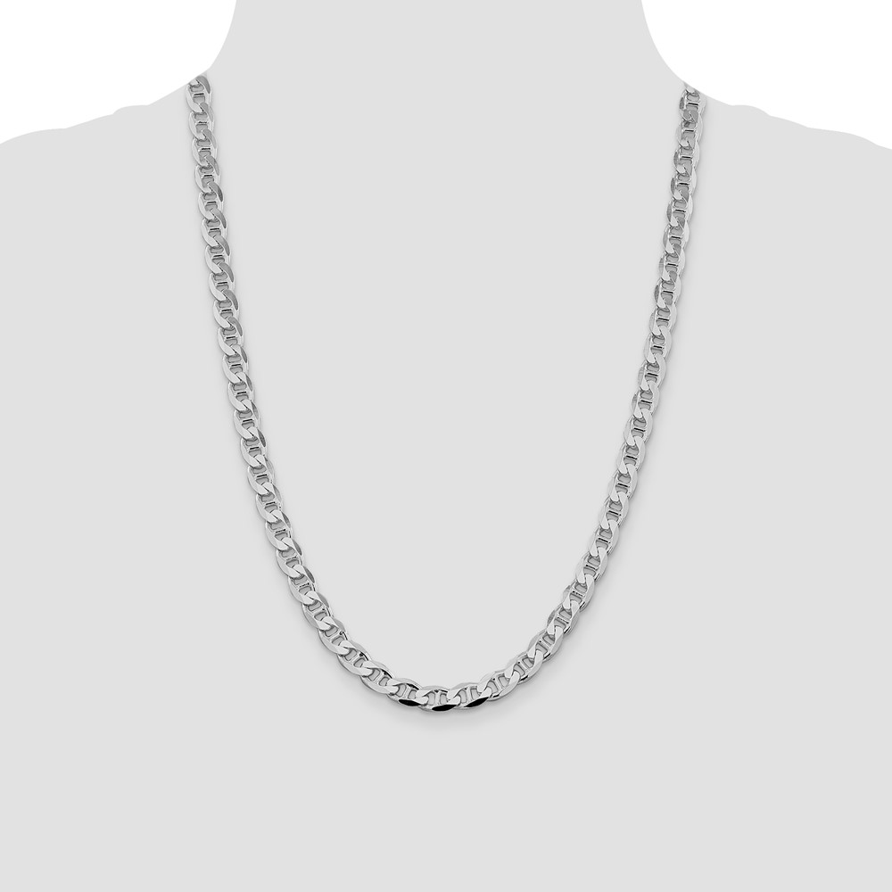 Sterling Silver Rhodium-plated 7.4mm D/C Flat Anchor Curb Chain (QFAN200R-24)