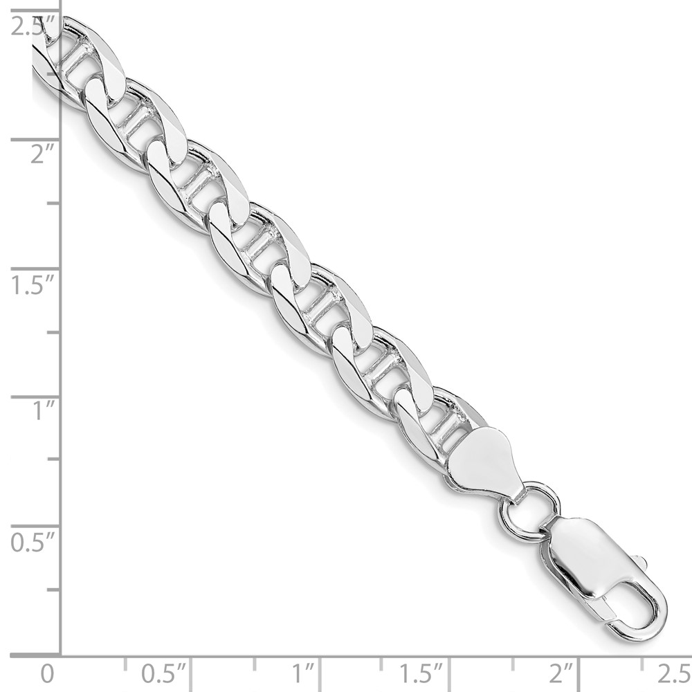 Sterling Silver Rhodium-plated 7.4mm D/C Flat Anchor Curb Chain (QFAN200R-9)