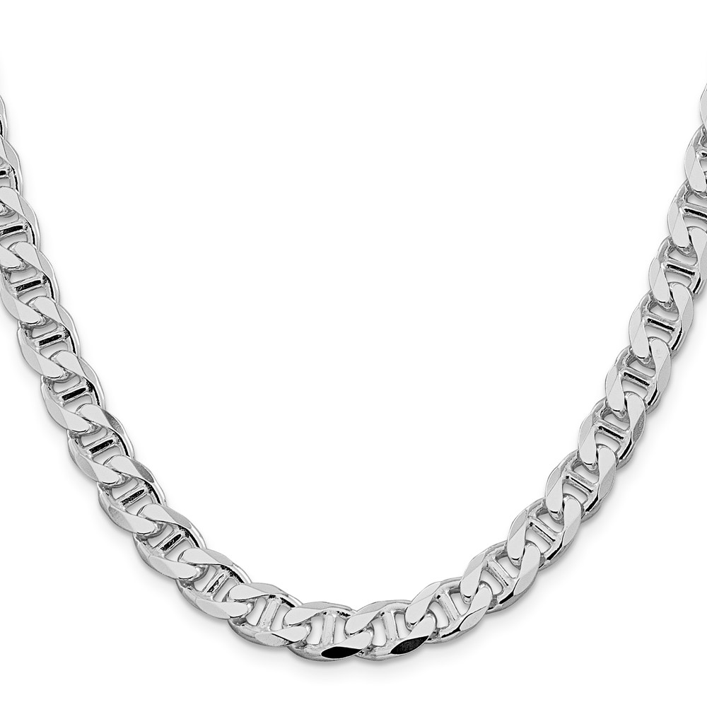 Sterling Silver Rhodium-plated 8.25mm D/C Flat Anchor Curb Chain (QFAN220R-24)