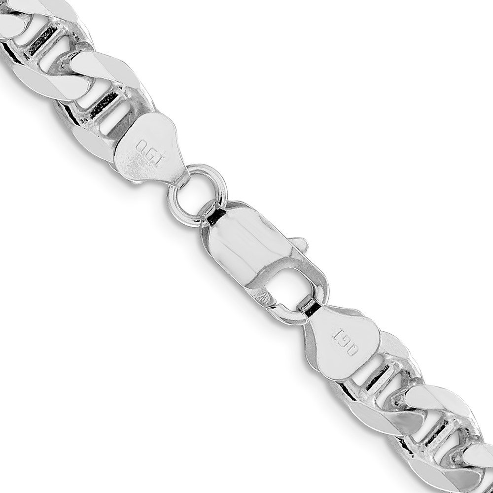 Sterling Silver Rhodium-plated 8.25mm D/C Flat Anchor Curb Chain (QFAN220R-24)