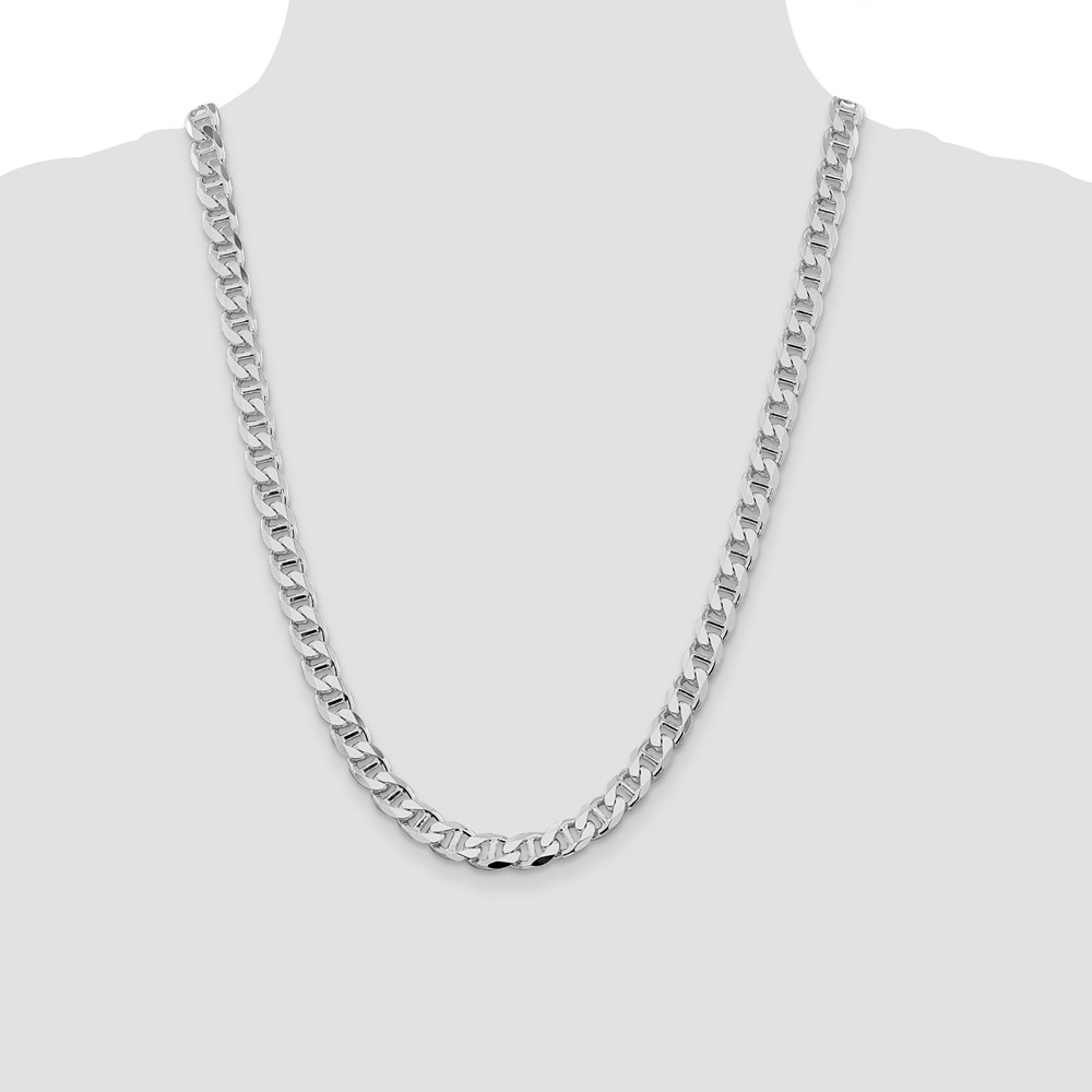 Sterling Silver Rhodium-plated 8.25mm D/C Flat Anchor Curb Chain (QFAN220R-24)