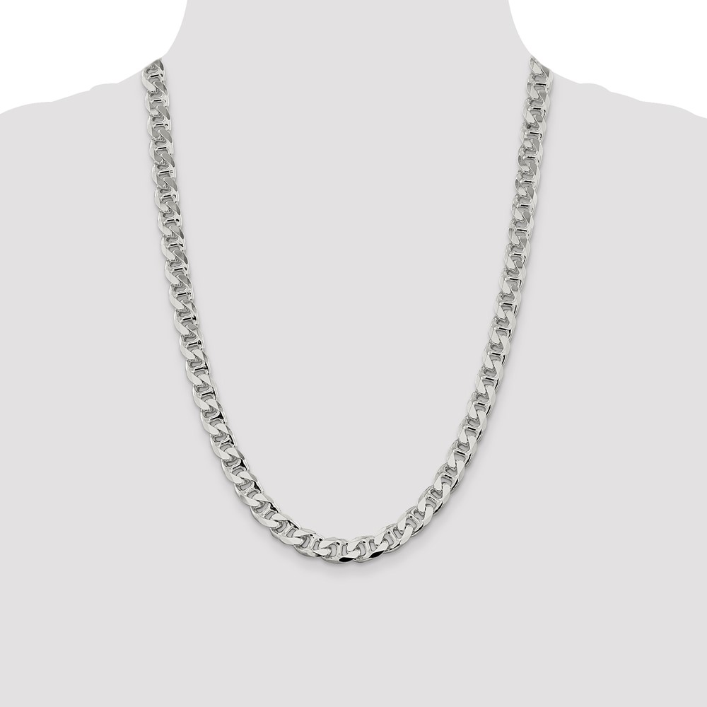 Sterling Silver 9mm D/C Flat Anchor Curb Chain (QFAN250-24)