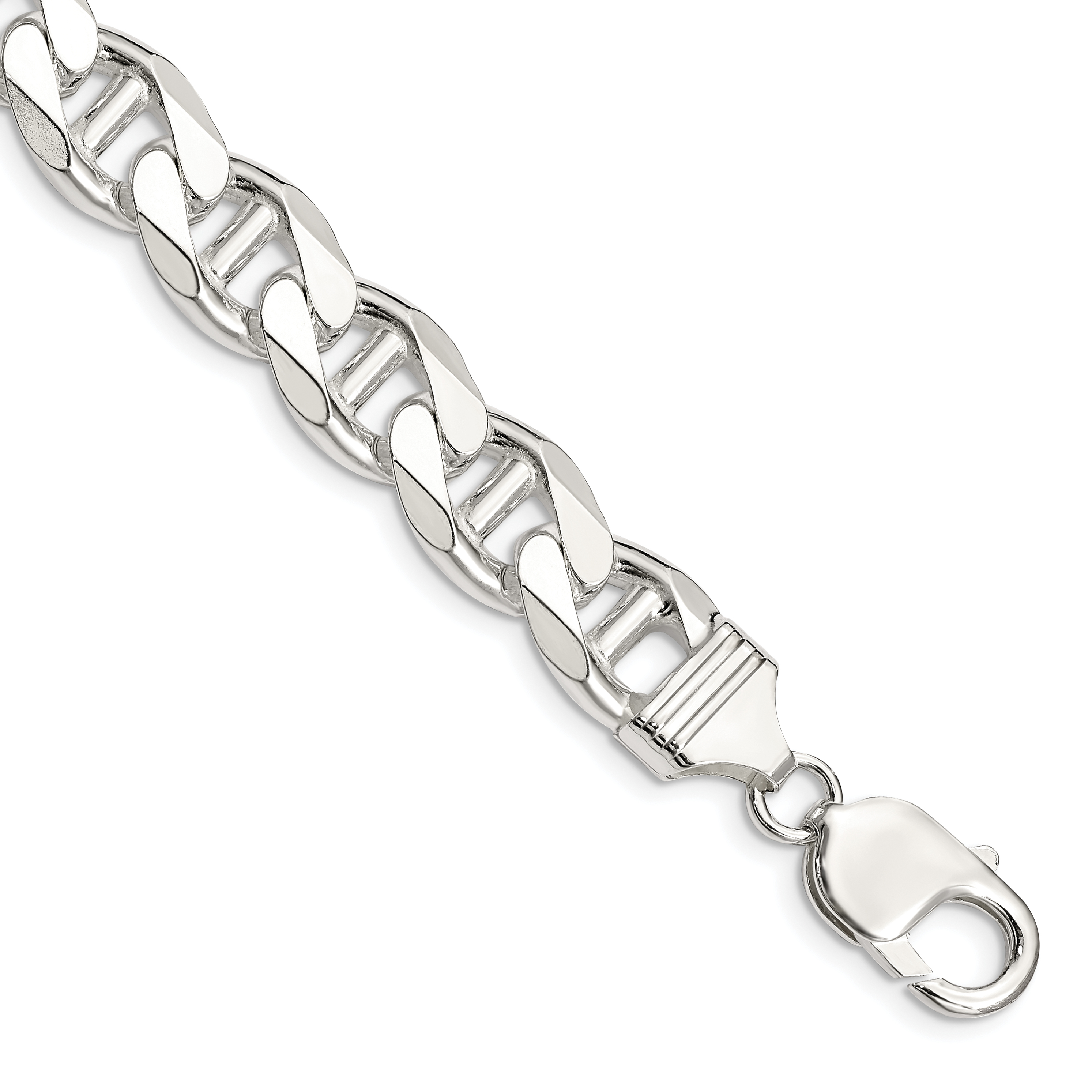 Sterling Silver 10.8mm D/C Flat Anchor Curb Chain (QFAN300-8)