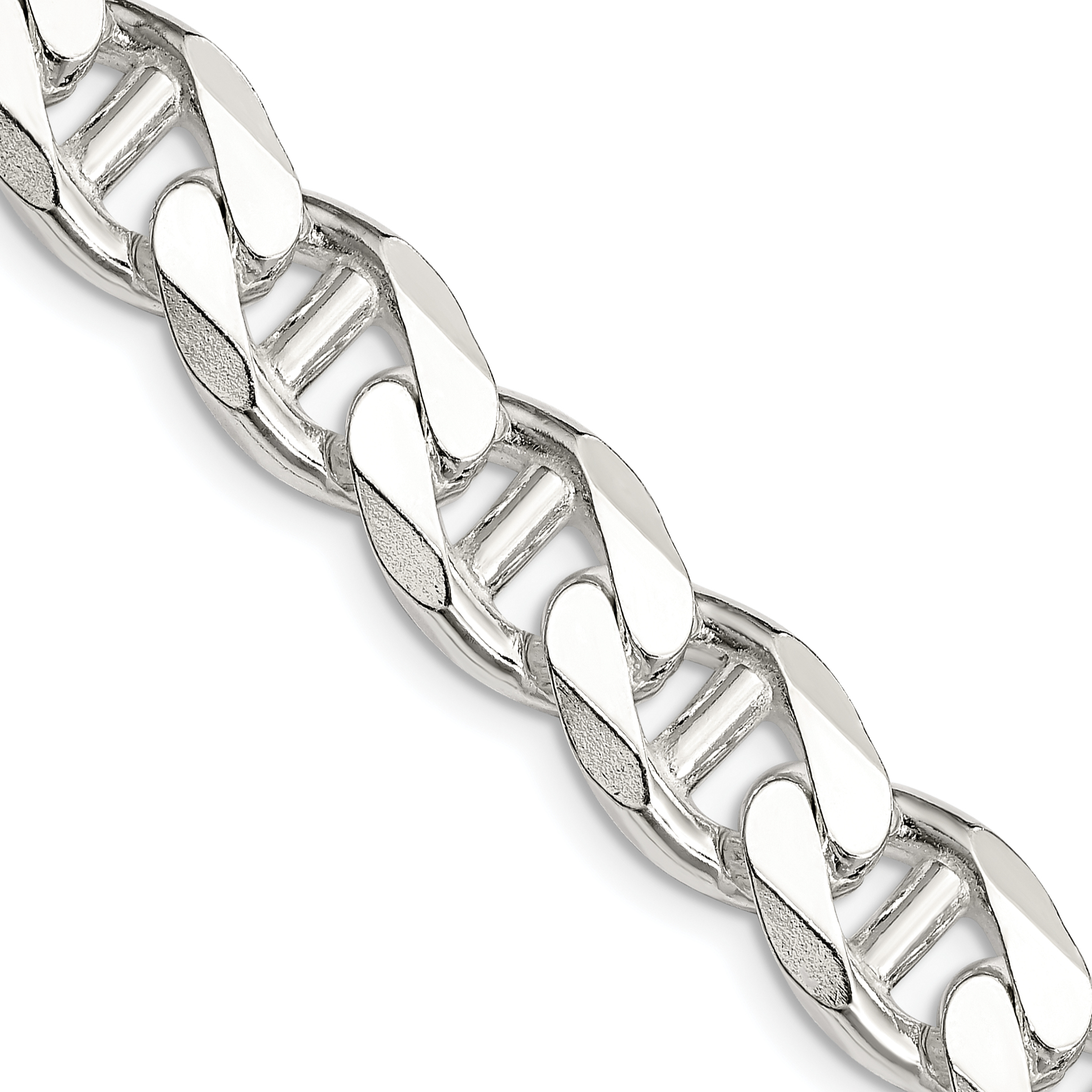 Sterling Silver 10.8mm D/C Flat Anchor Curb Chain (QFAN300-26)