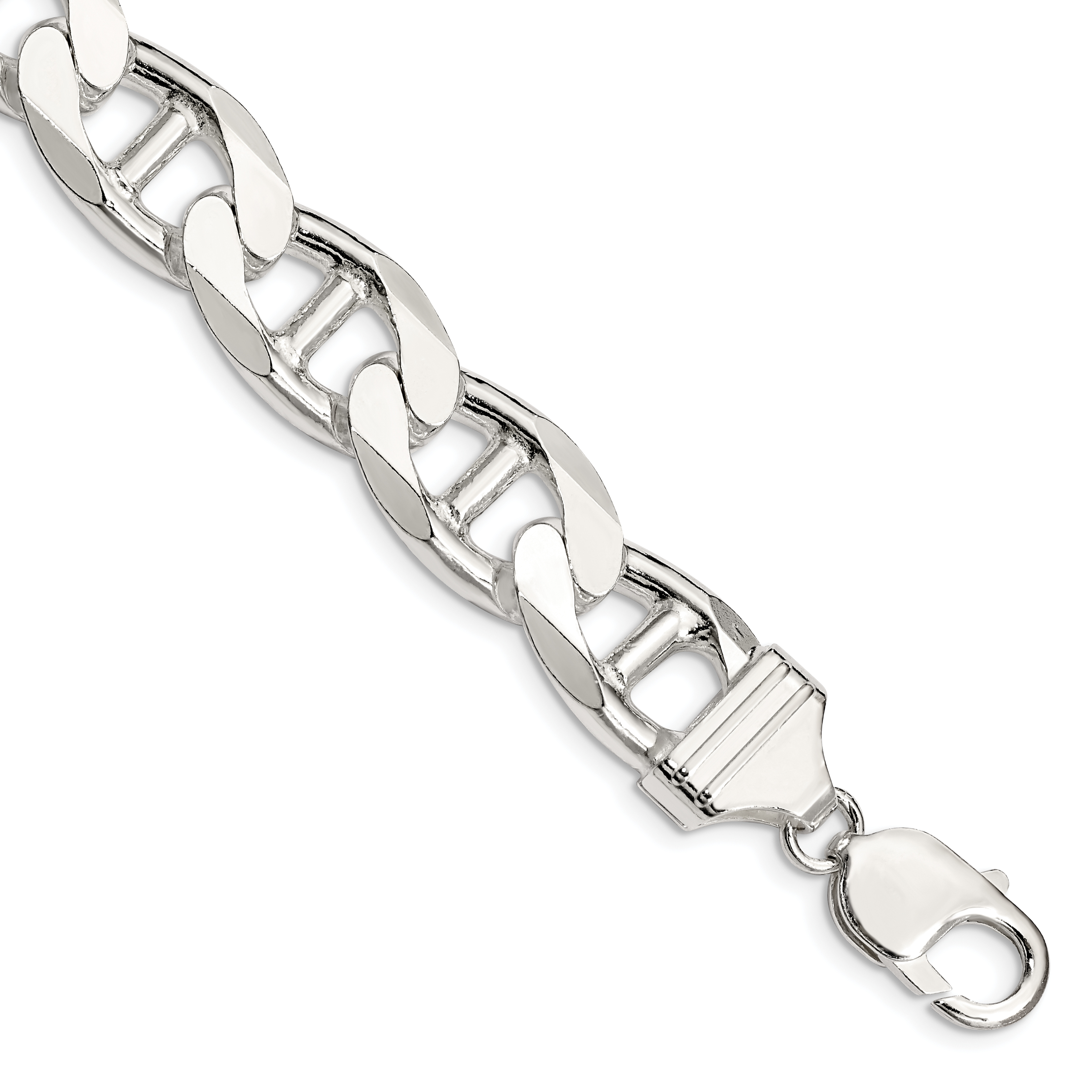 Sterling Silver 13.5mm D/C Flat Anchor Curb Chain (QFAN350-8)