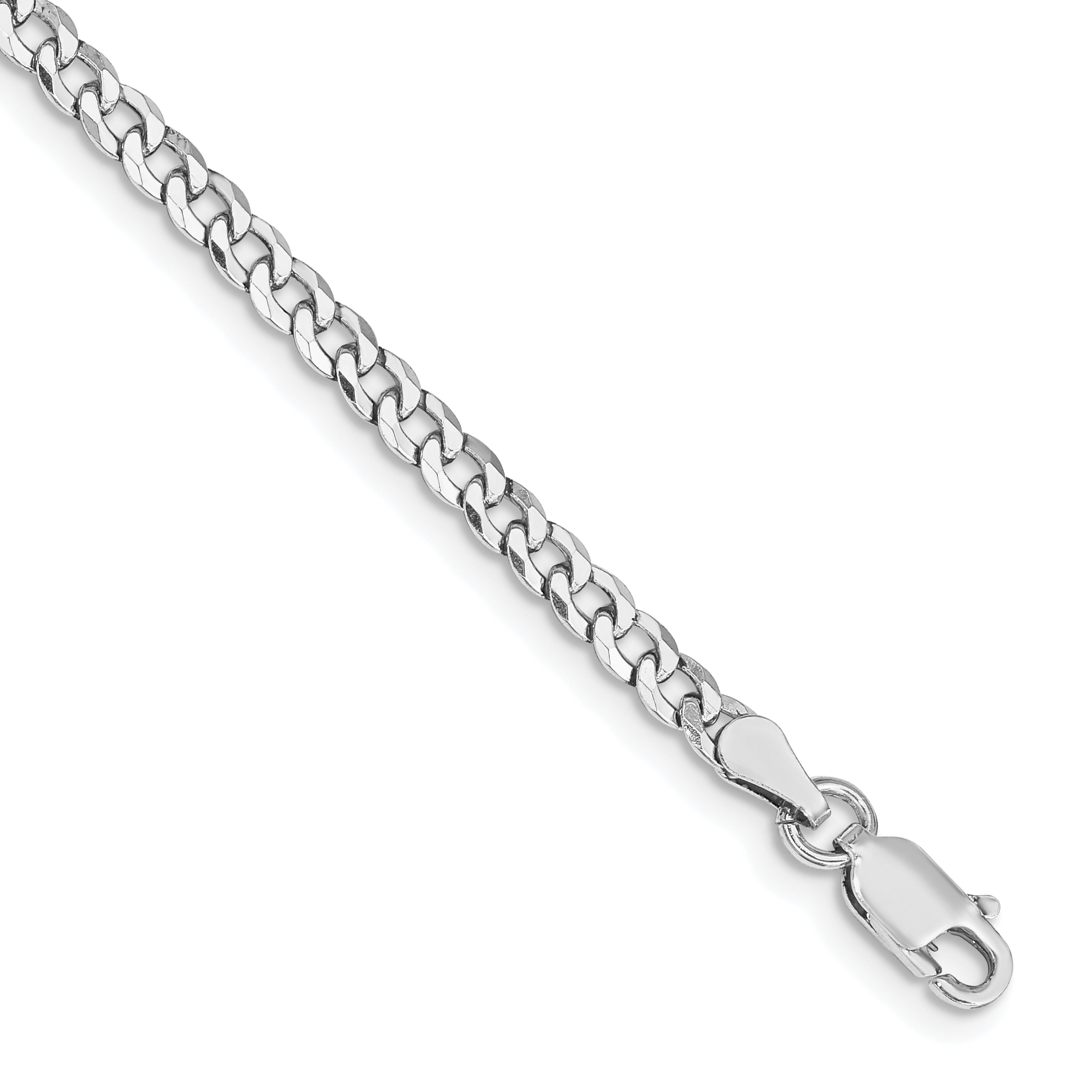 Sterling Silver Rhodium-plated 3.2mm Beveled Curb Chain (QFB080R-7)