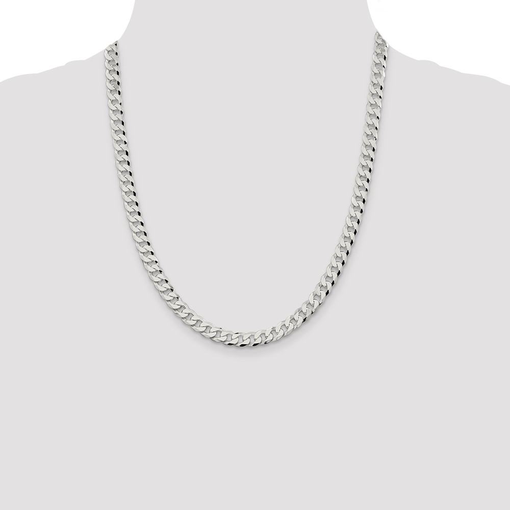 Sterling Silver 7mm Beveled Curb Chain (QFB180-22)