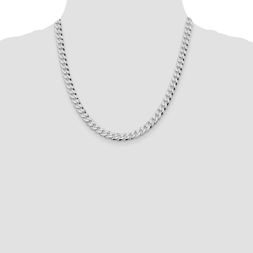 Sterling Silver Rhodium-plated 7mm Beveled Curb Chain (QFB180R-20)