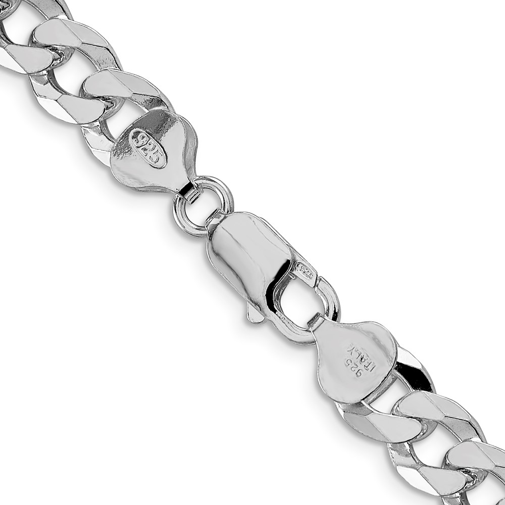 Sterling Silver Rhodium-plated 8.5mm Beveled Curb Chain (QFB210R-26)