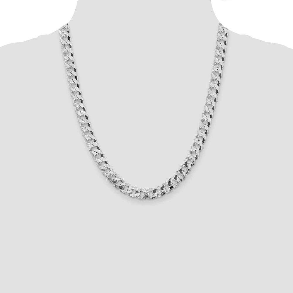 Sterling Silver Rhodium-plated 8.5mm Beveled Curb Chain (QFB210R-22)