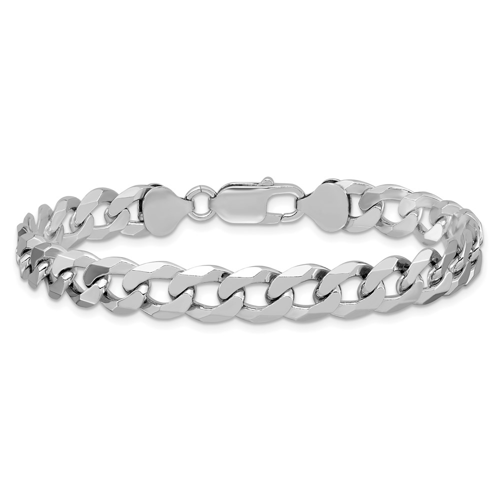 Sterling Silver Rhodium-plated 8.5mm Beveled Curb Chain (QFB210R-10)