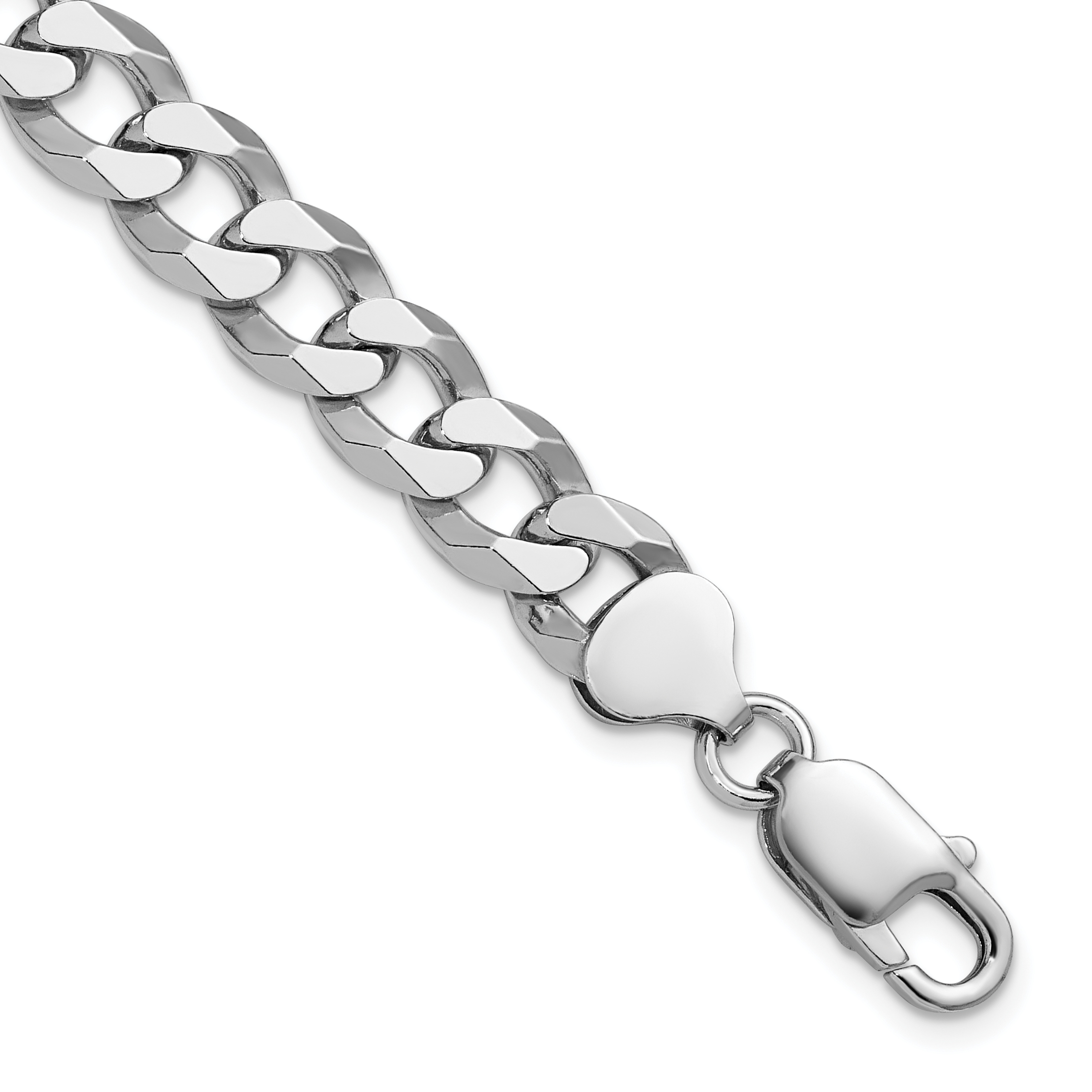 Sterling Silver Rhodium-plated 8.5mm Beveled Curb Chain (QFB210R-10)