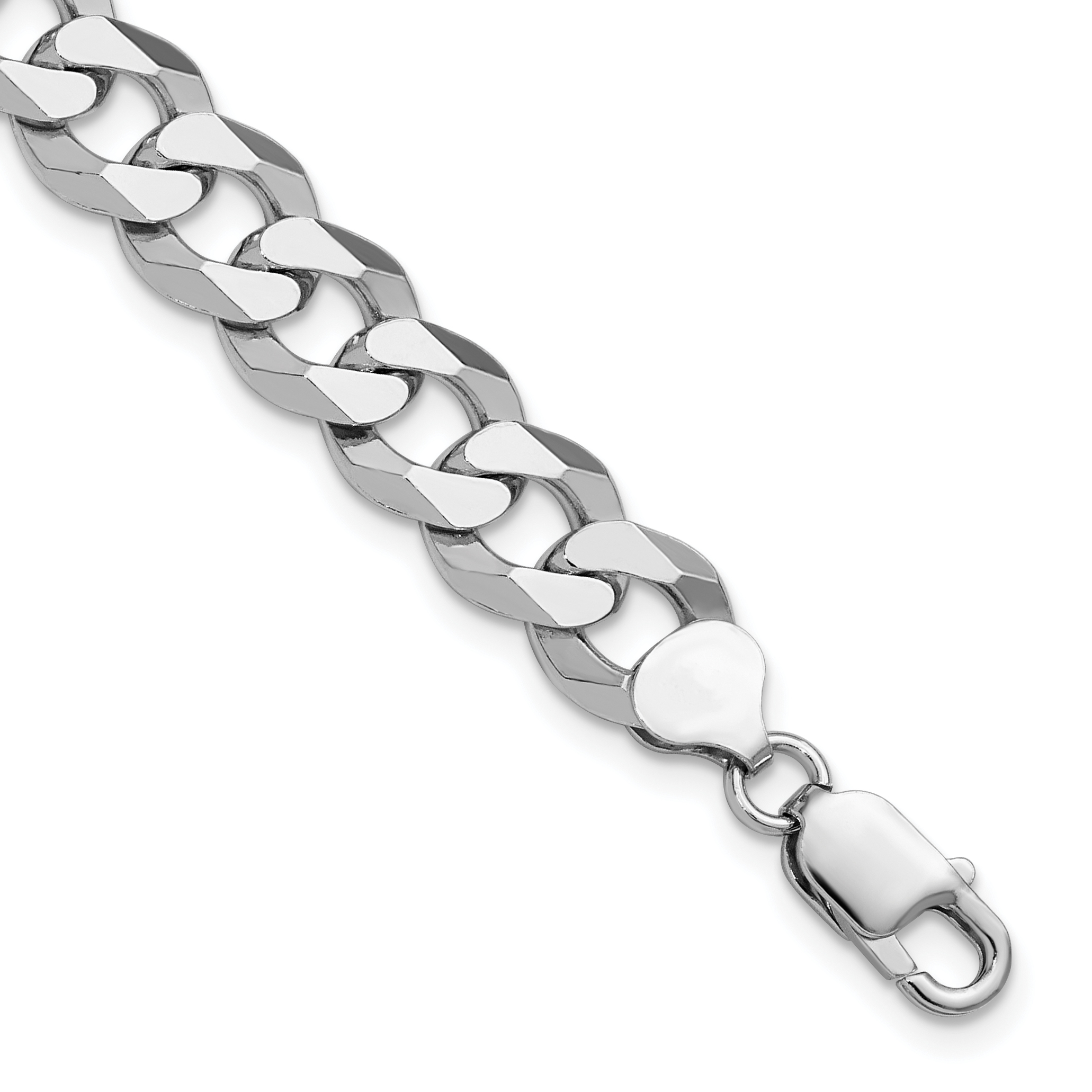 Sterling Silver Rhodium-plated 10.6mm Beveled Curb Chain (QFB250R-8)