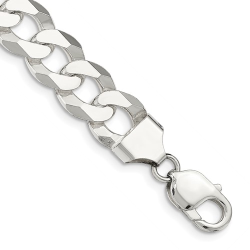Sterling Silver 13mm Beveled Curb Chain, 8"