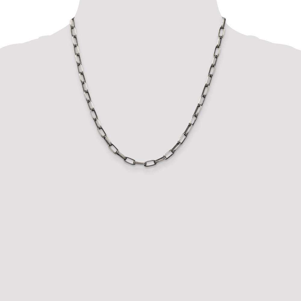 Sterling Silver Antiqued 4.8mm Elongated Open Link Chain (QFC139-20)