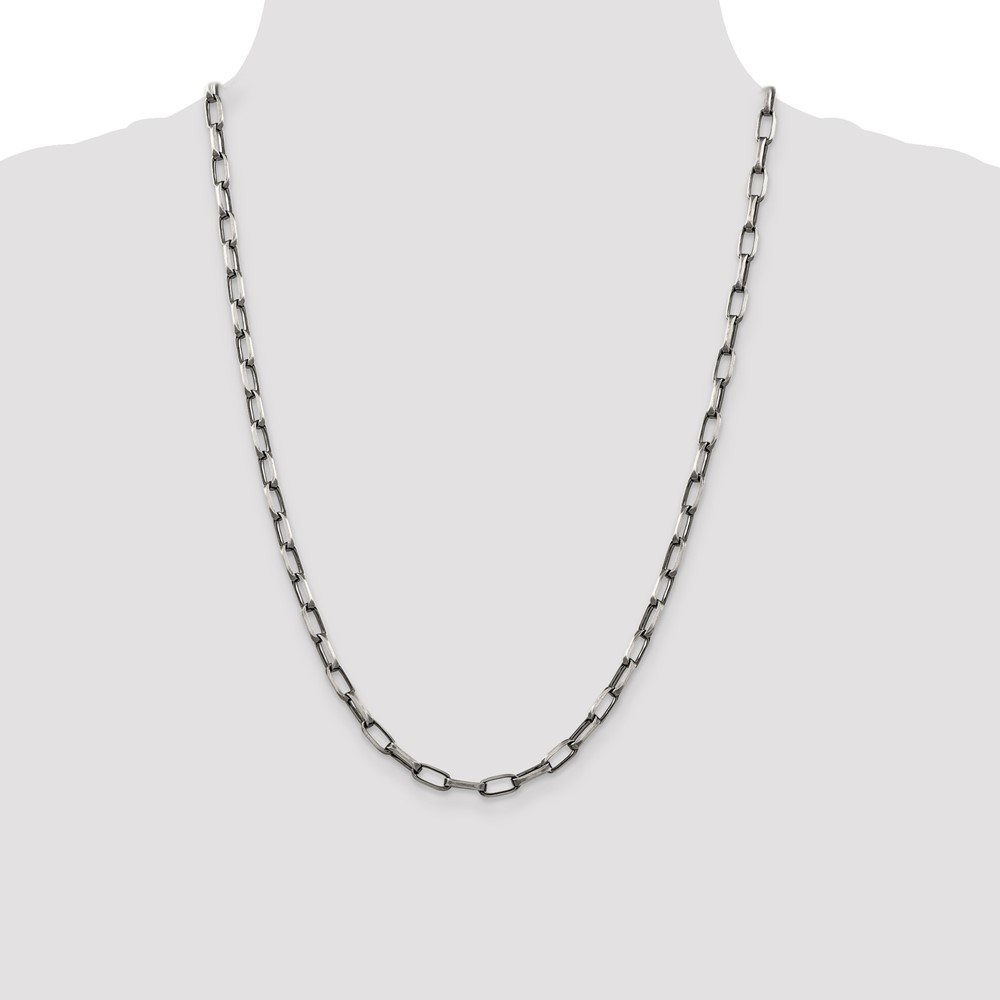 Sterling Silver Antiqued 4.8mm Elongated Open Link Chain (QFC139-24)