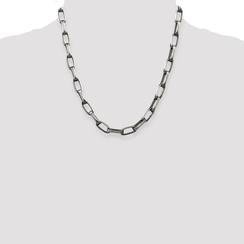 Sterling Silver Antiqued 8mm Elongated Open Link Chain (QFC140-20)