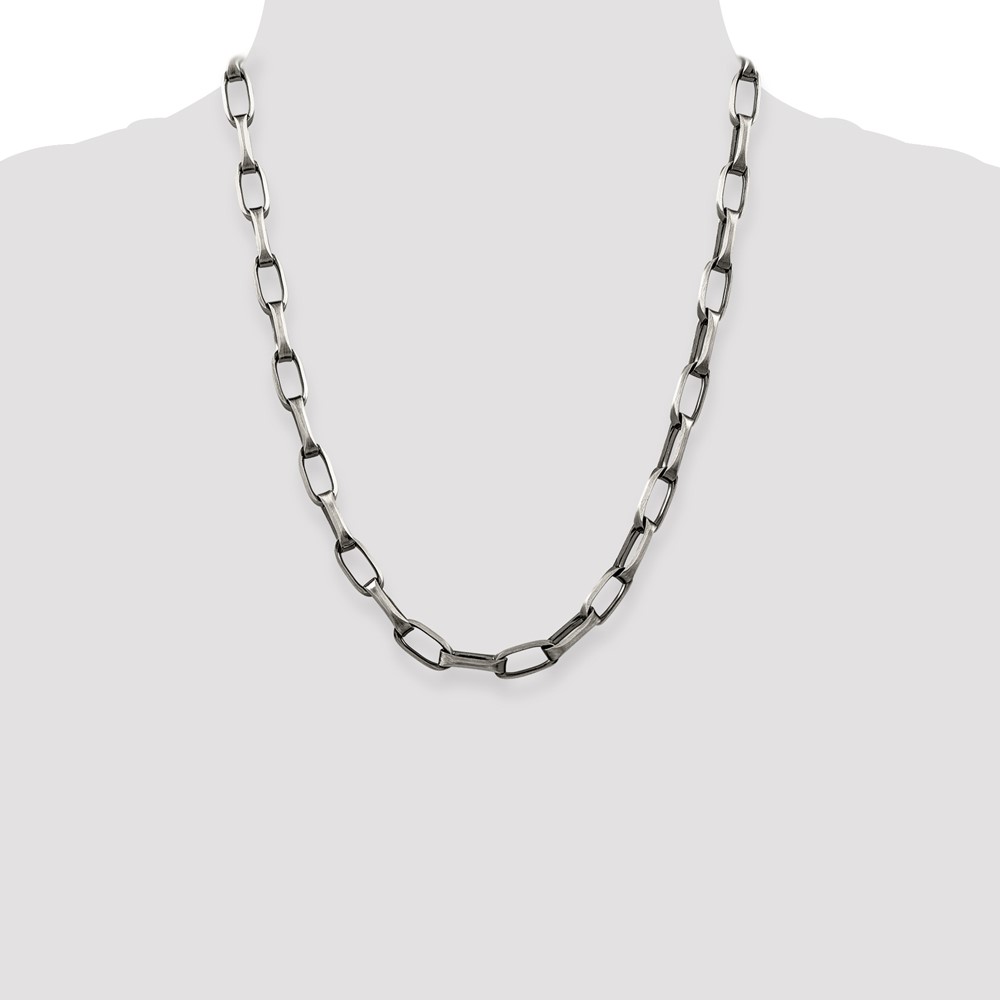Sterling Silver Antiqued 8mm Elongated Open Link Chain (QFC140-22)