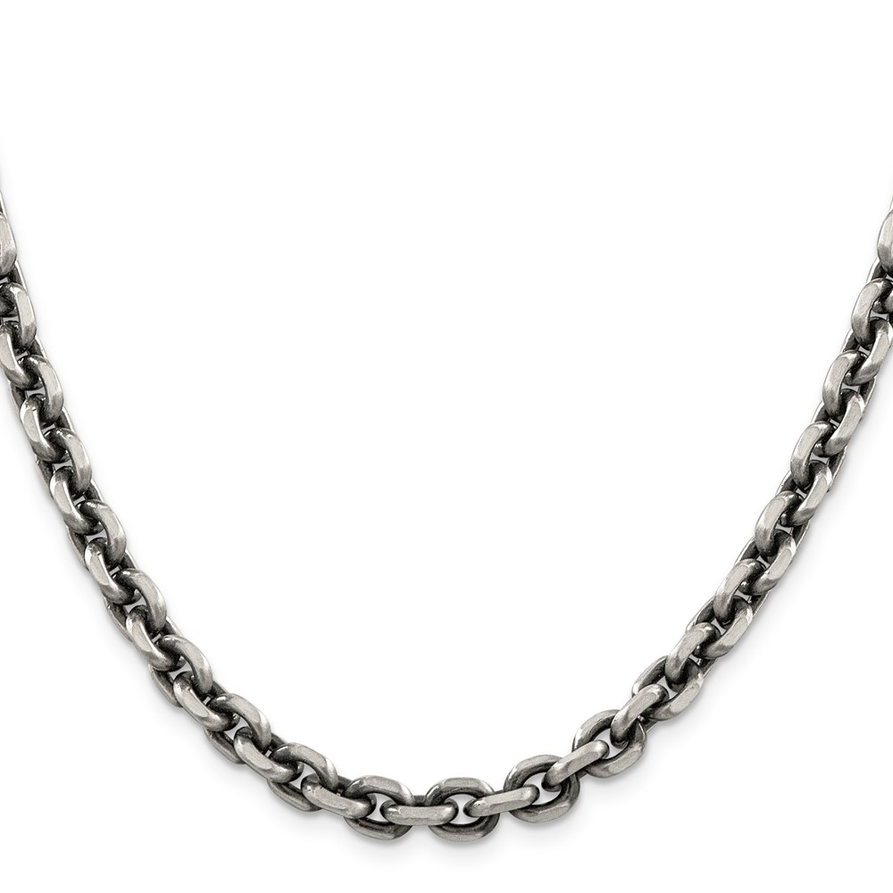 Sterling Silver Antiqued 7.0mm D/C Elongated Open Link Chain (QFC144-20)