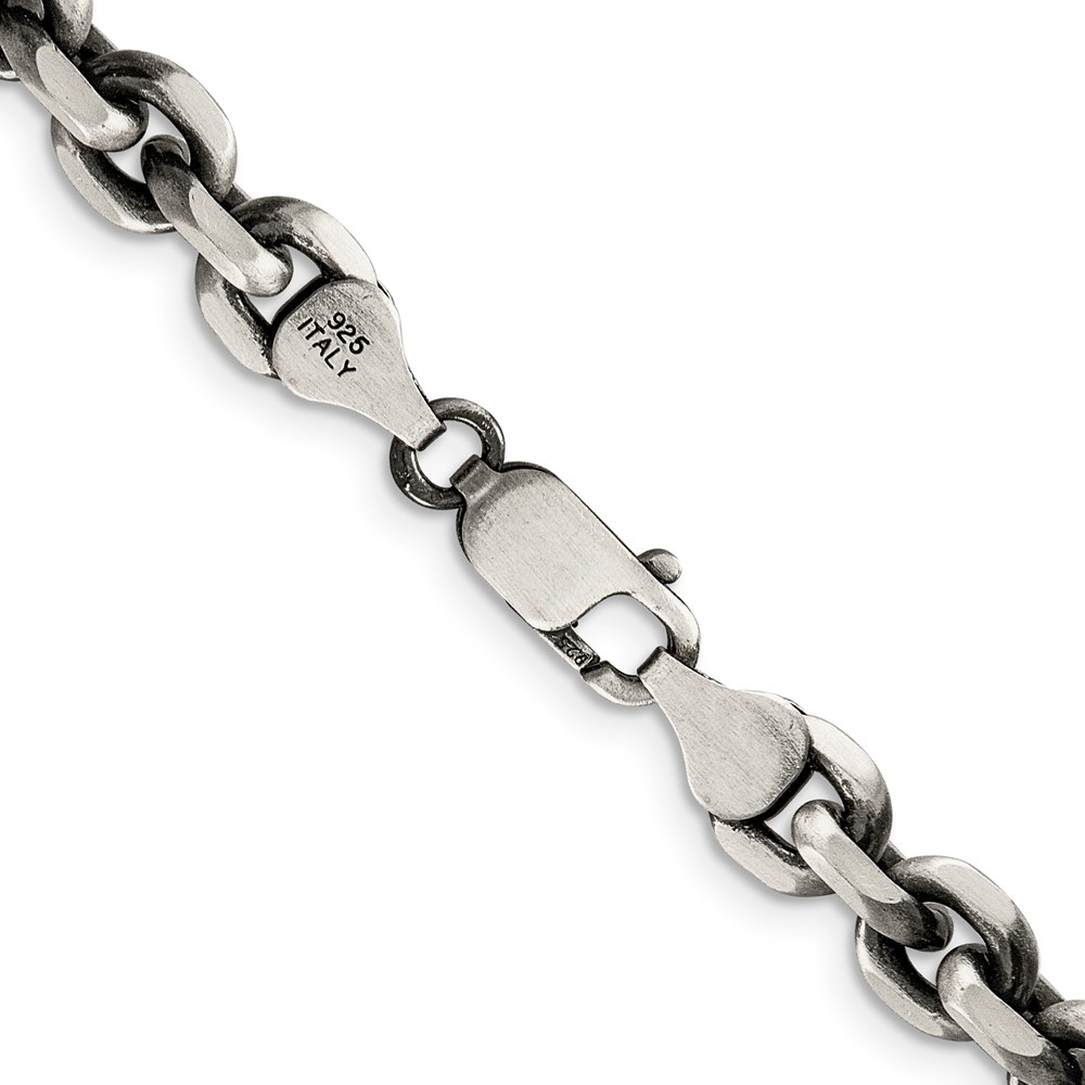 Sterling Silver Antiqued 7.0mm D/C Elongated Open Link Chain (QFC144-20)