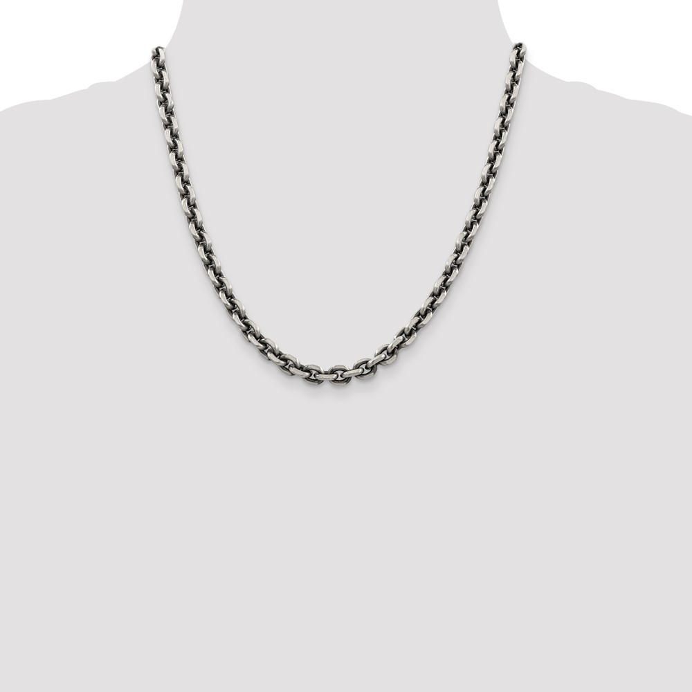 Sterling Silver Antiqued 7.0mm D/C Elongated Open Link Chain (QFC144-20)