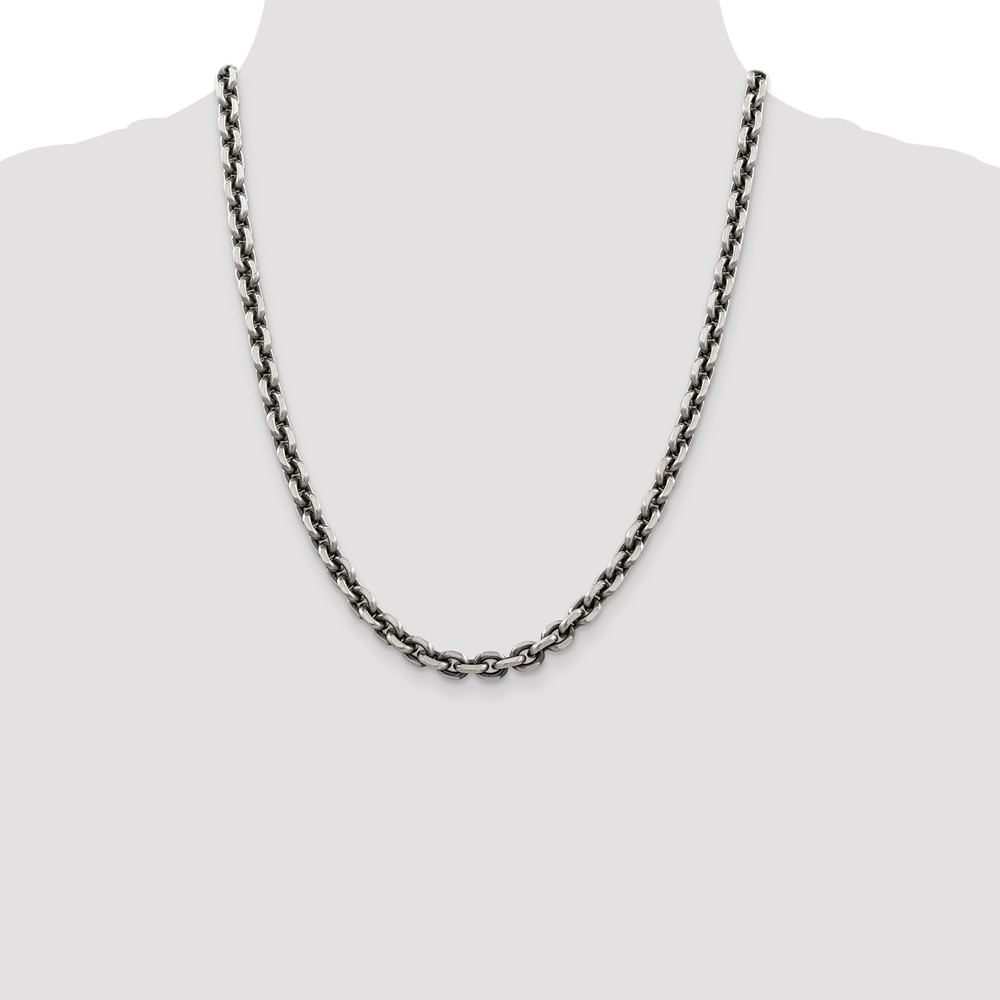 Sterling Silver Antiqued 7.0mm D/C Elongated Open Link Chain (QFC144-22)