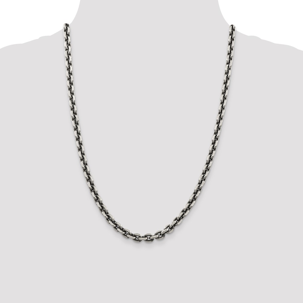 Sterling Silver Antiqued 7.0mm D/C Elongated Open Link Chain (QFC144-24)