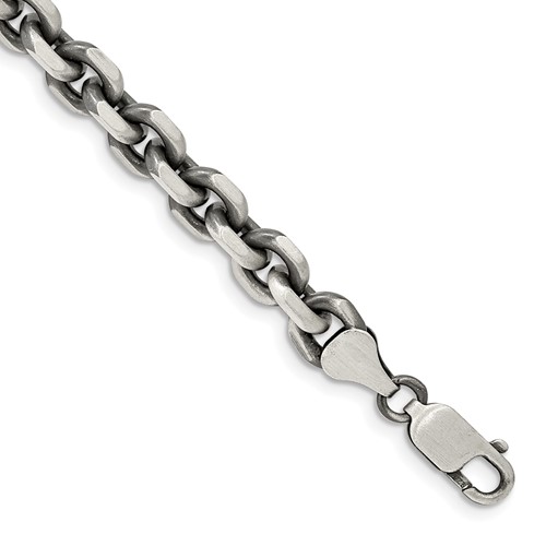 Sterling Silver Antiqued 7.0mm D C Elongated Open Link Chain