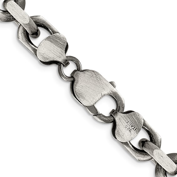Sterling Silver Antiqued Diamond-Cut Elongated Open Link Chain