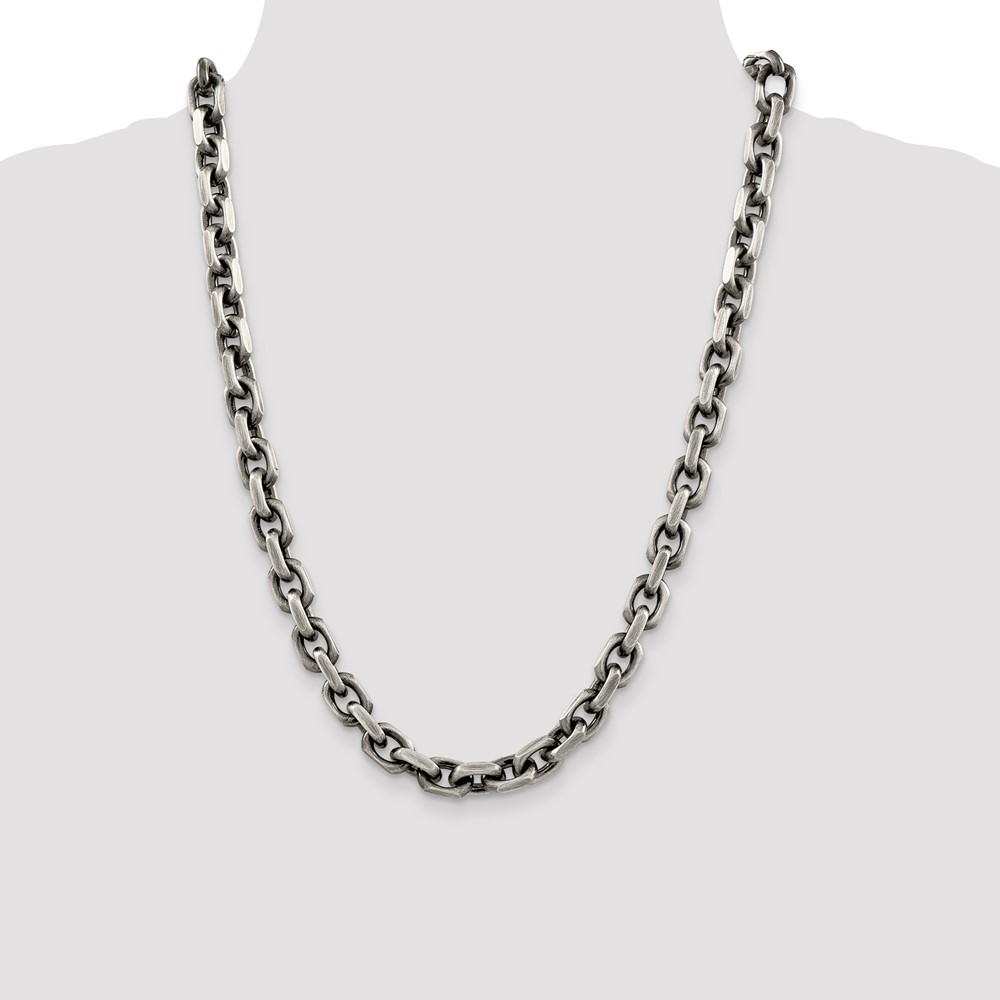 Sterling Silver Antiqued 8.6mm D/C Elongated Open Link Chain (QFC145-24)