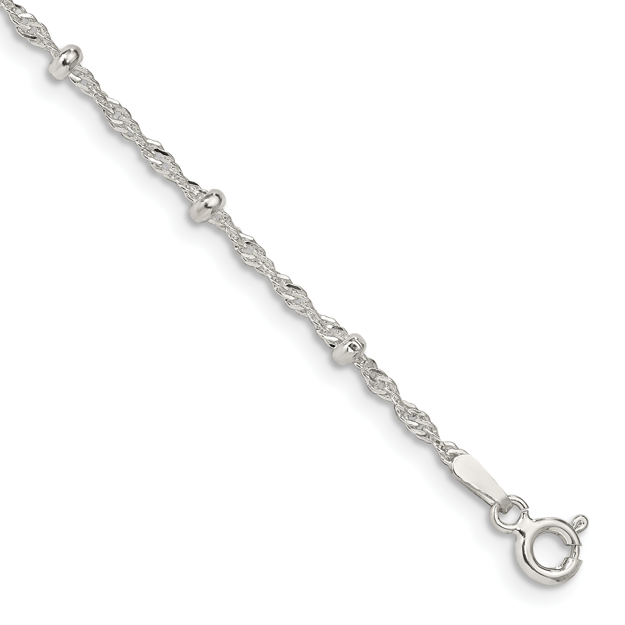 Sterling Silver 2.5mm Singapore w/ Beads Chain Anklet (QFC165-9)