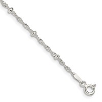 Sterling Silver 2.5mm Singapore W Beads Chain Anklet view 1