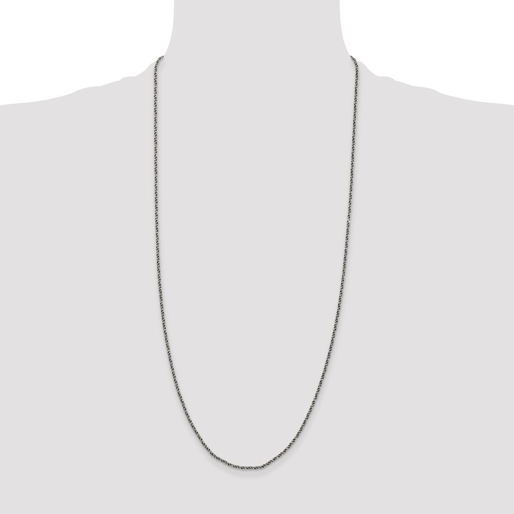 Sterling Silver Ruthenium-plated 1.7mm Twisted Tight Wheat Chain (QFC200-30)