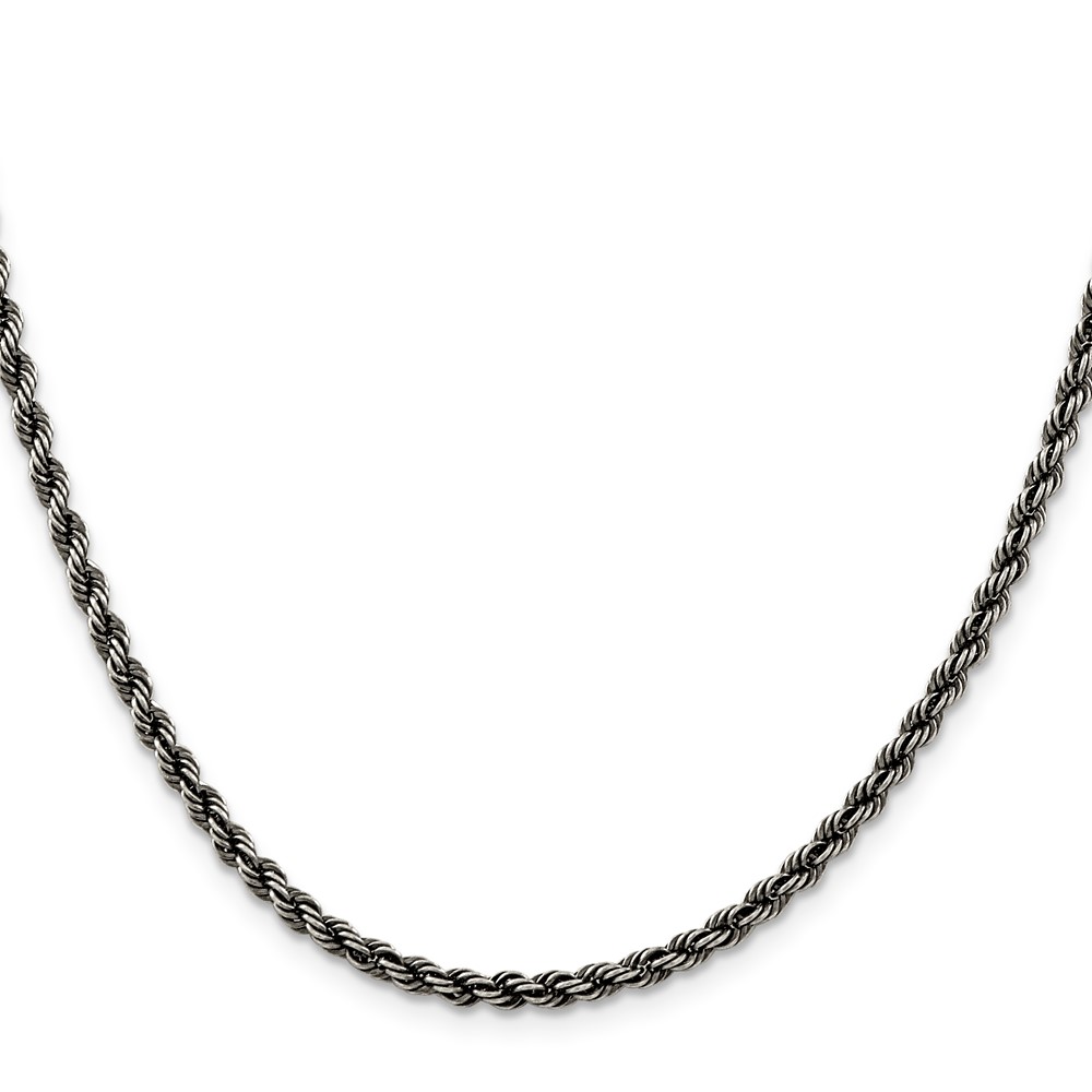 Sterling Silver Ruthenium-plated 3.4mm Rope Chain (QFC201-22)