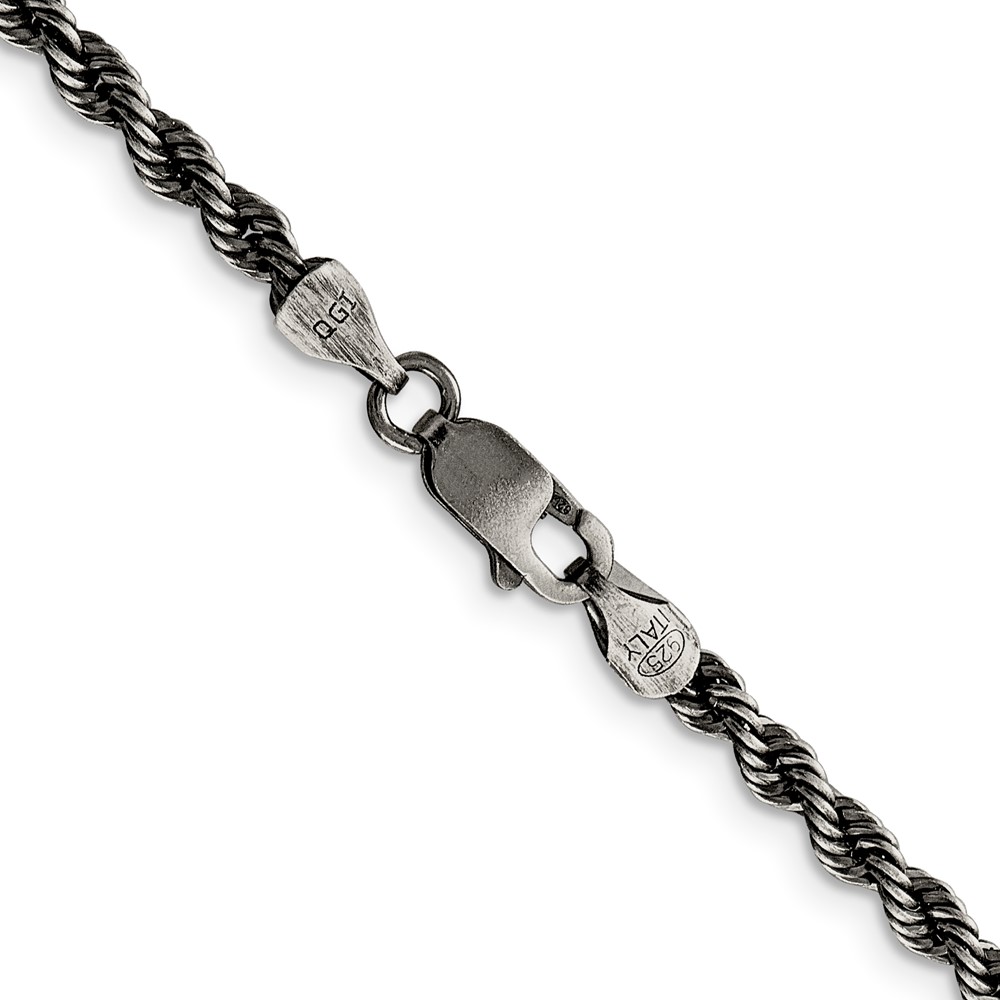 Sterling Silver Ruthenium-plated 3.4mm Rope Chain (QFC201-22)