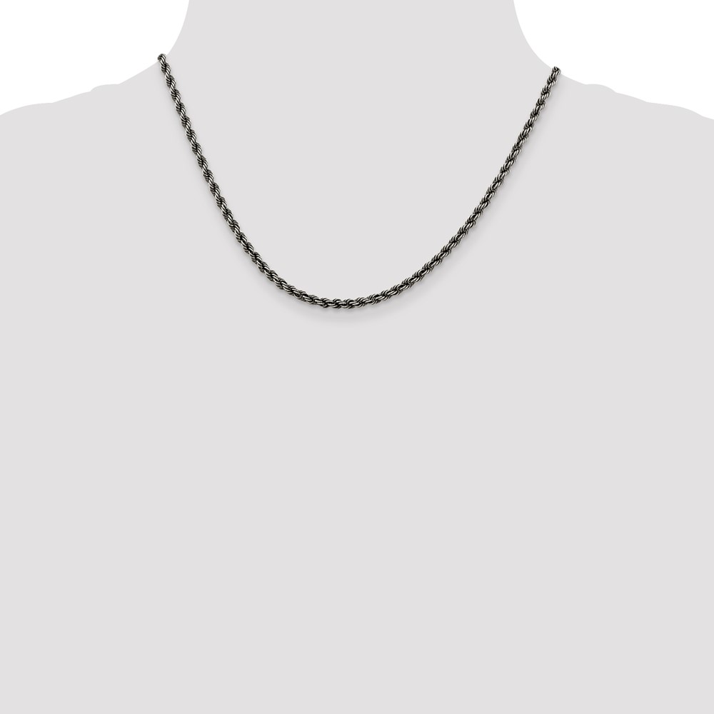 Sterling Silver Ruthenium-plated 3.4mm Rope Chain (QFC201-18)