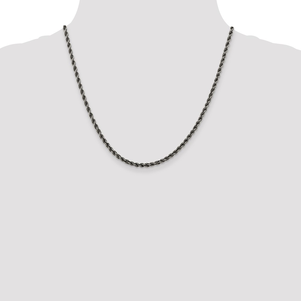 Sterling Silver Ruthenium-plated 3.4mm Rope Chain (QFC201-20)