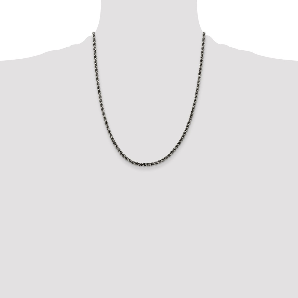 Sterling Silver Ruthenium-plated 3.4mm Rope Chain (QFC201-22)