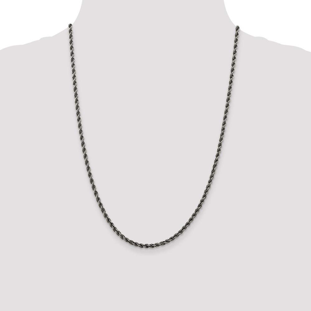 Sterling Silver Ruthenium-plated 3.4mm Rope Chain (QFC201-24)