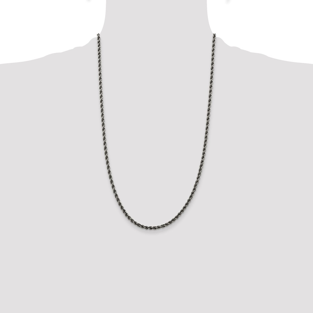 Sterling Silver Ruthenium-plated 3.4mm Rope Chain (QFC201-26)