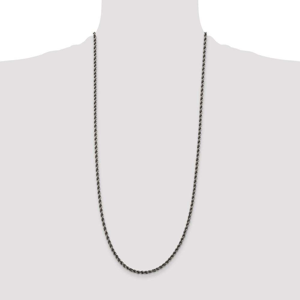 Sterling Silver Ruthenium-plated 3.4mm Rope Chain (QFC201-30)