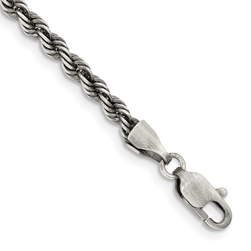 Sterling Silver Ruthenium-plated 3.4mm Rope Chain