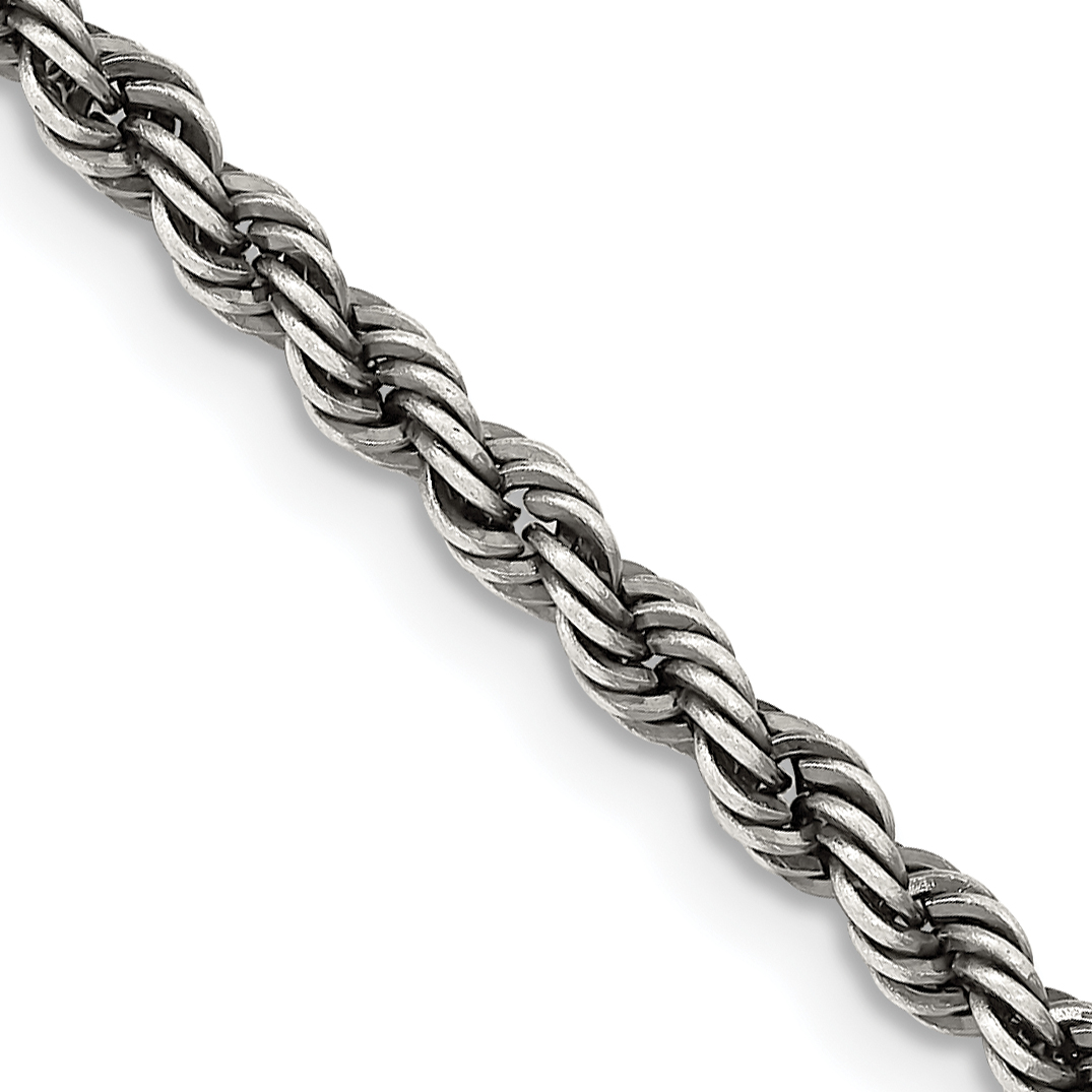 Sterling Silver Ruthenium-plated 3.4mm Rope Chain (QFC201-20)