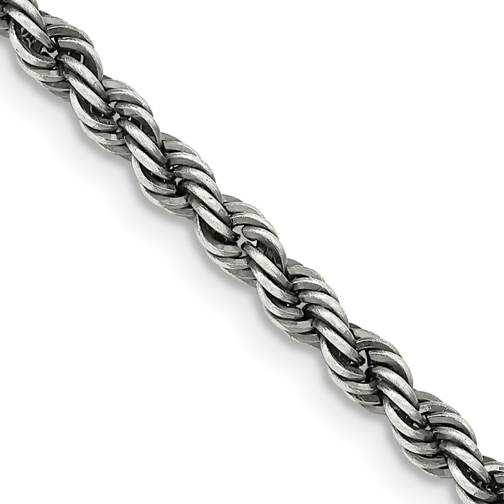 Sterling Silver Ruthenium-plated 3.4mm Rope Chain (QFC201-20)