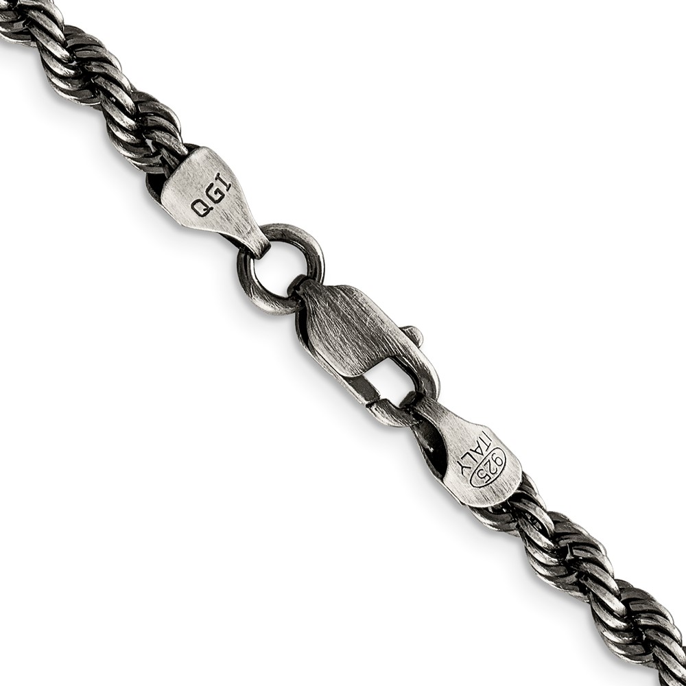 Sterling Silver Ruthenium-plated 4.5mm Rope Chain (QFC202-22)