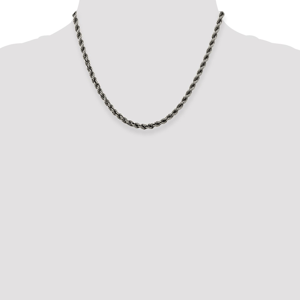 Sterling Silver Ruthenium-plated 4.5mm Rope Chain (QFC202-18)