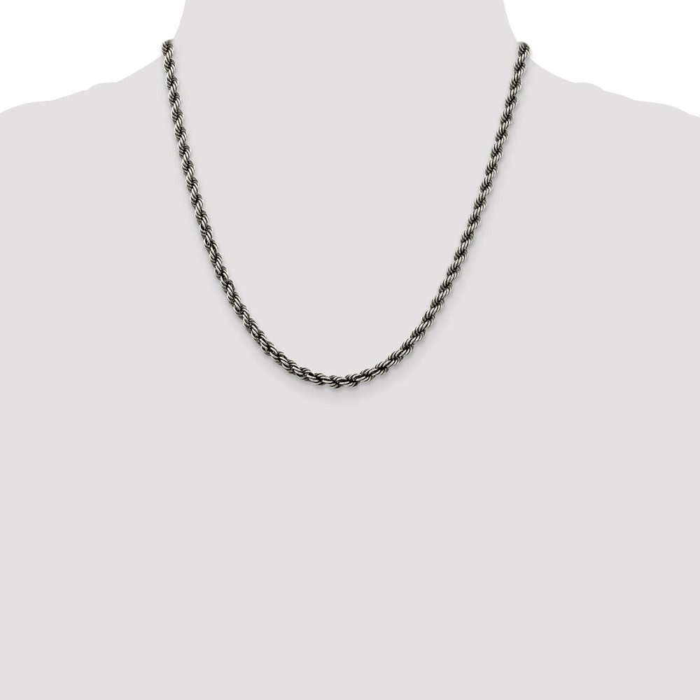 Sterling Silver Ruthenium-plated 4.5mm Rope Chain (QFC202-20)